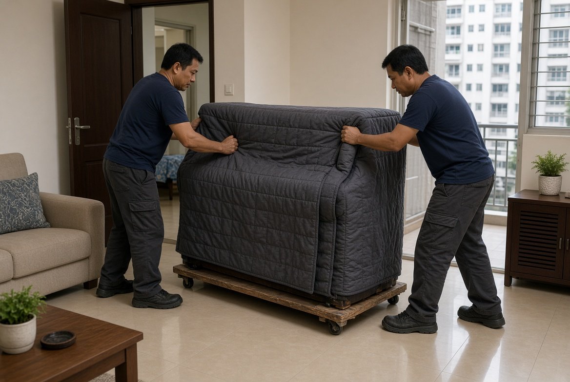 Piano moving in a Singapore home